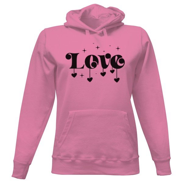 Dámská mikina s kapucí s potiskem Nápis LOVE se srdíčky II