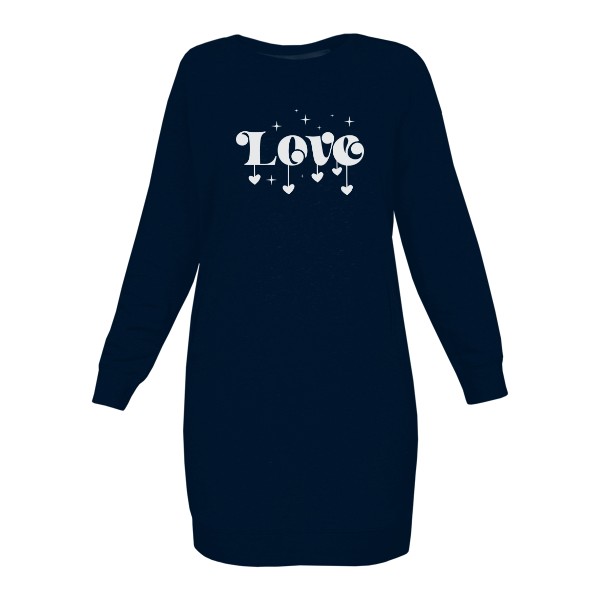 Mikinové šaty Organic s potiskem Nápis LOVE se srdíčky